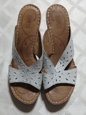 Born Women's White Leather Cutout Slide Sandals Size 10